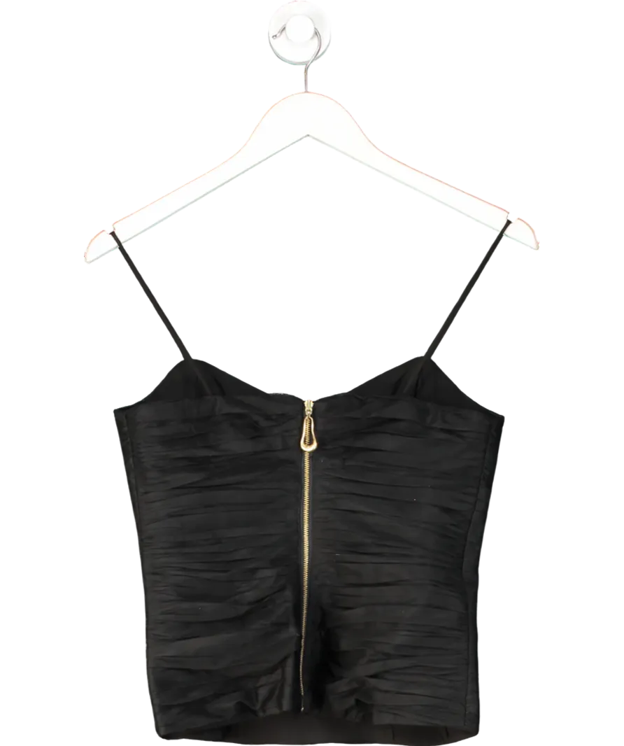Aje Black Gia Ruched Crepe Top UK 8