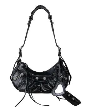 Balenciaga Dark Grey Metallized Embossed Crystal Small Le Cagole Small Shoulder Bag