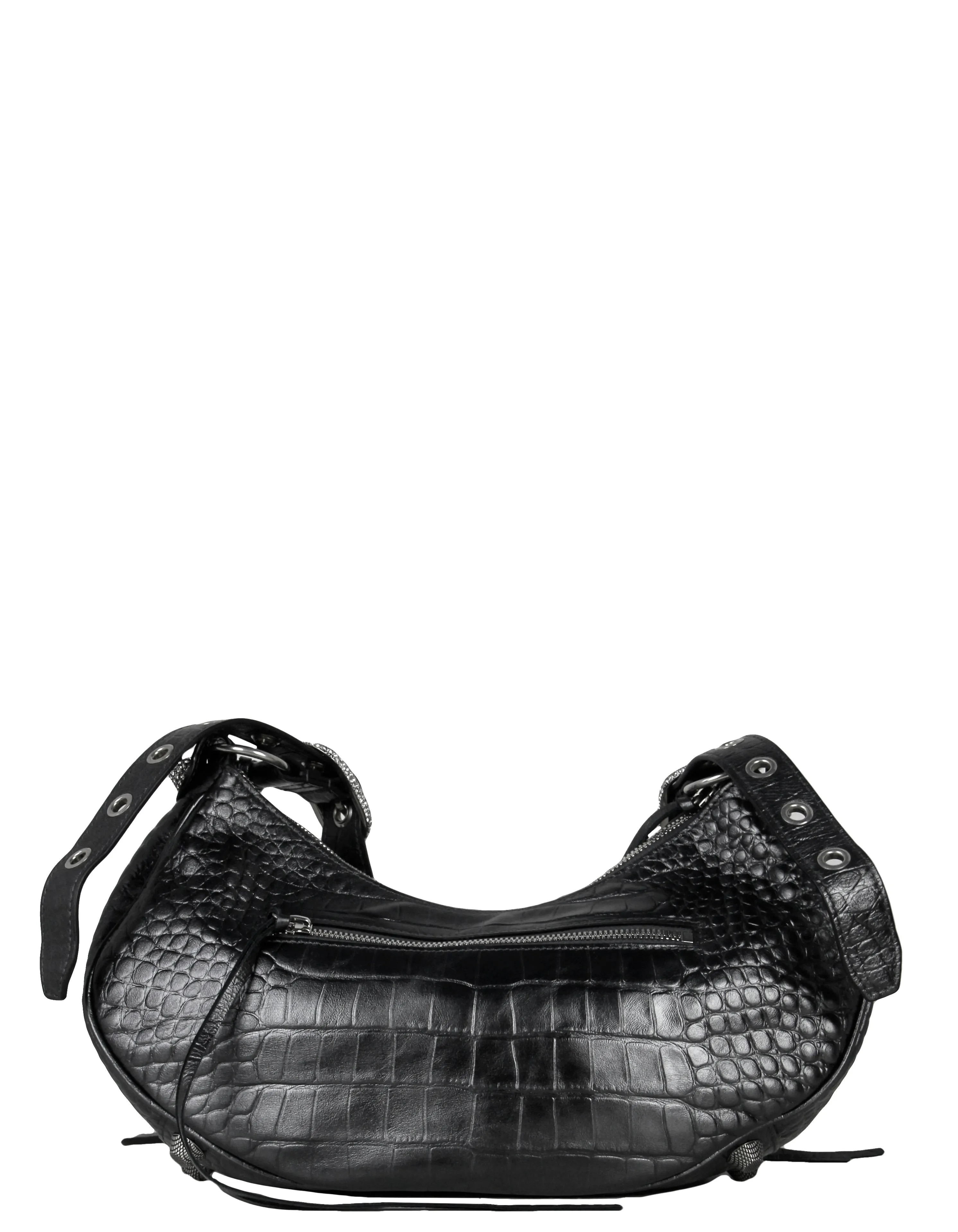 Balenciaga Dark Grey Metallized Embossed Crystal Small Le Cagole Small Shoulder Bag