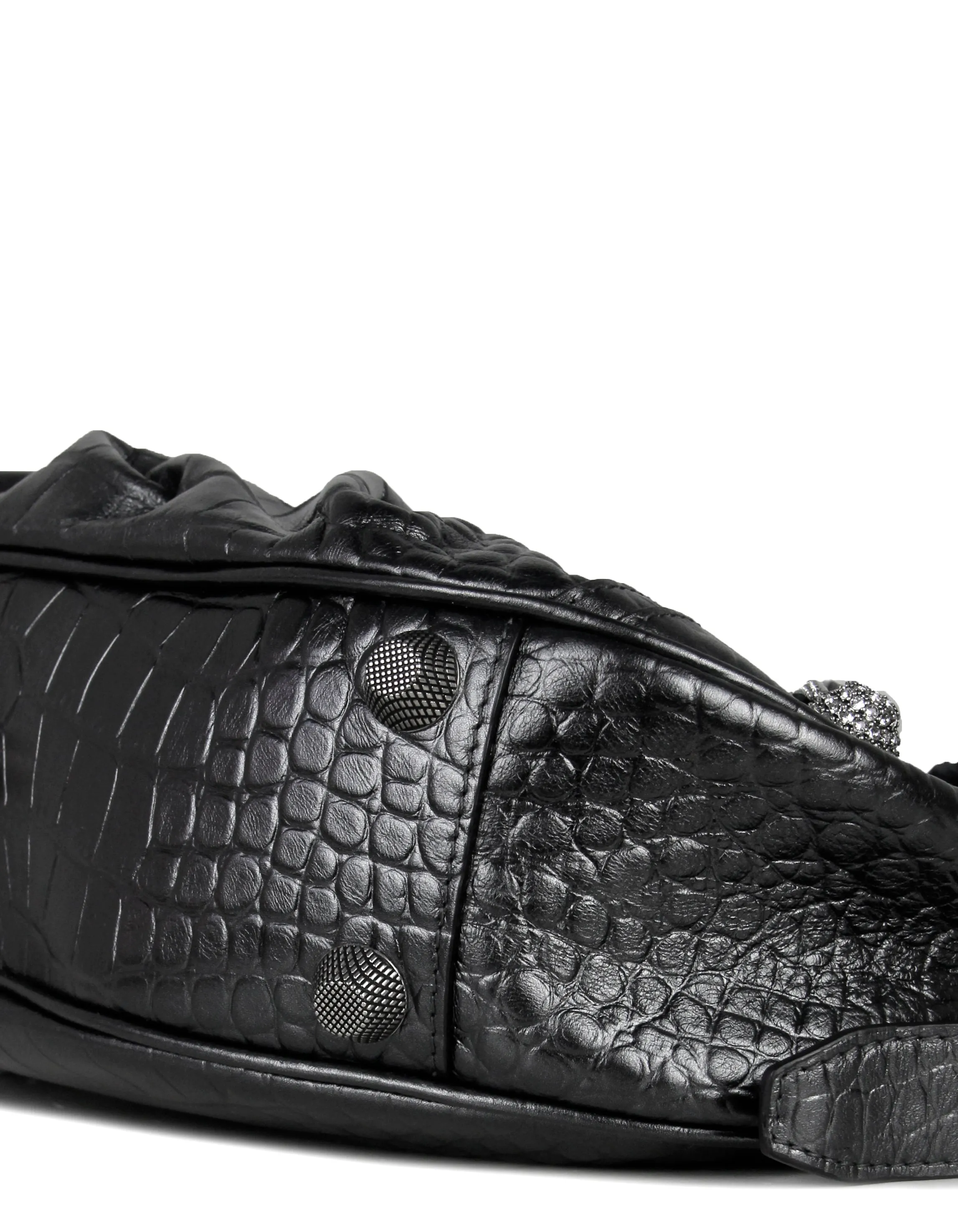 Balenciaga Dark Grey Metallized Embossed Crystal Small Le Cagole Small Shoulder Bag