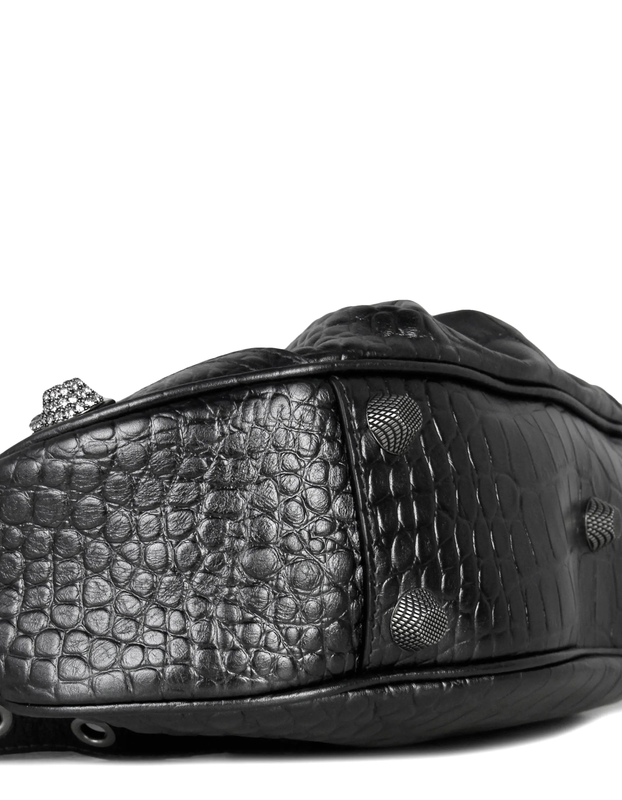 Balenciaga Dark Grey Metallized Embossed Crystal Small Le Cagole Small Shoulder Bag