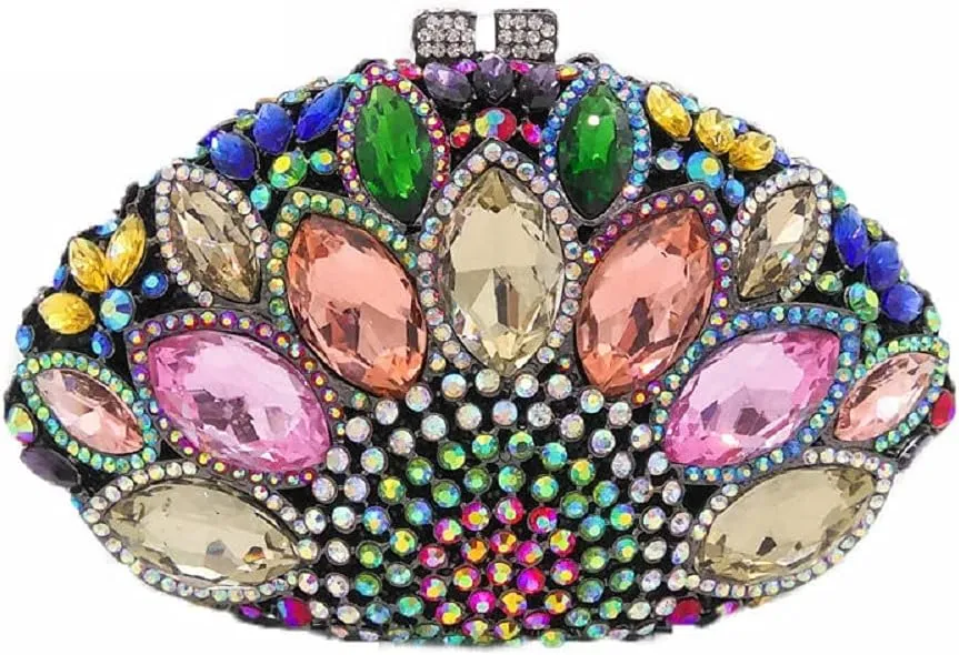 Boutique De FGG Women Peacock Clutch Purses for Women Formal Crystal Evening Bags Bridal Wedding Rhinestone Clutch Bag,Mini