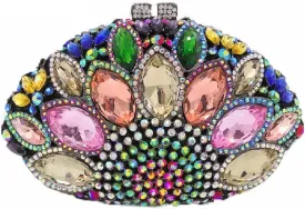 Boutique De FGG Women Peacock Clutch Purses for Women Formal Crystal Evening Bags Bridal Wedding Rhinestone Clutch Bag,Mini