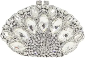 Boutique De FGG Women Peacock Clutch Purses for Women Formal Crystal Evening Bags Bridal Wedding Rhinestone Clutch Bag,Mini