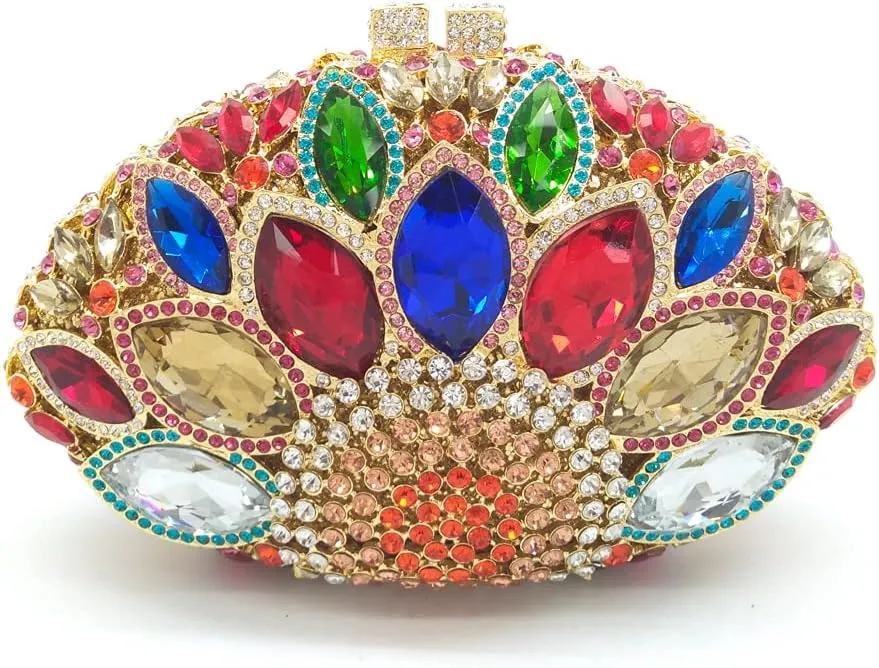 Boutique De FGG Women Peacock Clutch Purses for Women Formal Crystal Evening Bags Bridal Wedding Rhinestone Clutch Bag,Mini
