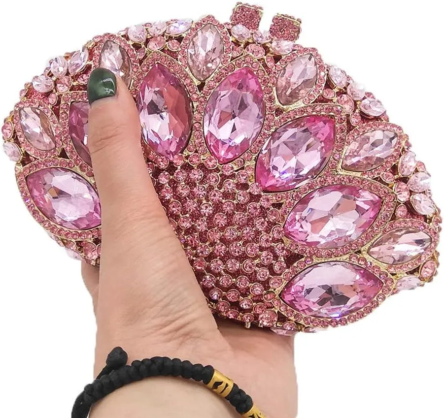 Boutique De FGG Women Peacock Clutch Purses for Women Formal Crystal Evening Bags Bridal Wedding Rhinestone Clutch Bag,Mini
