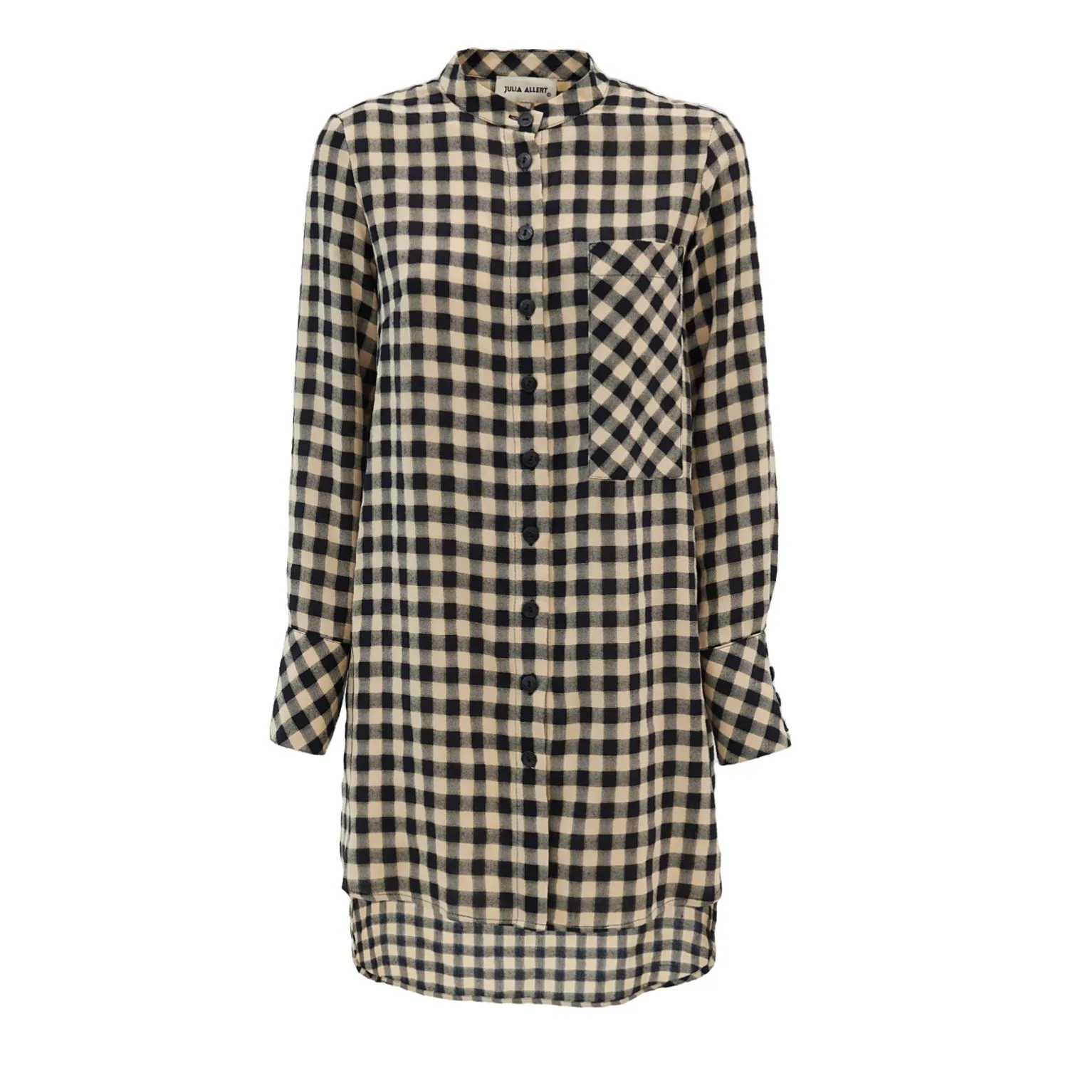Casual Loose Fit Long Plaid Shirt Black Beige