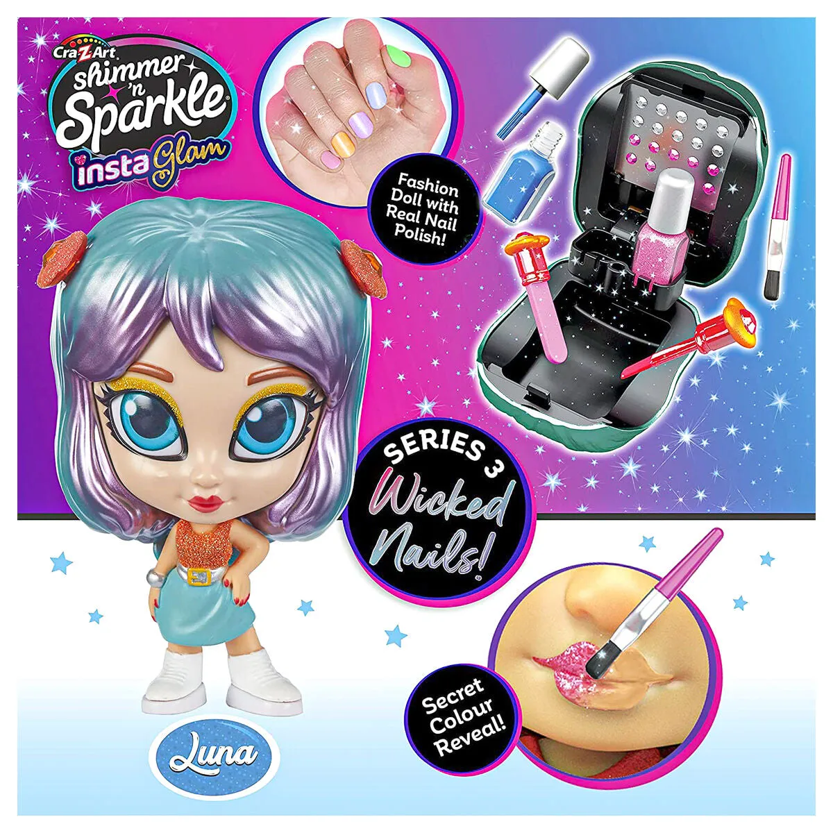 Character CraZart Shimmer 'n Sparkle InstaGlam Series 3 Wicked Nails Luna Doll