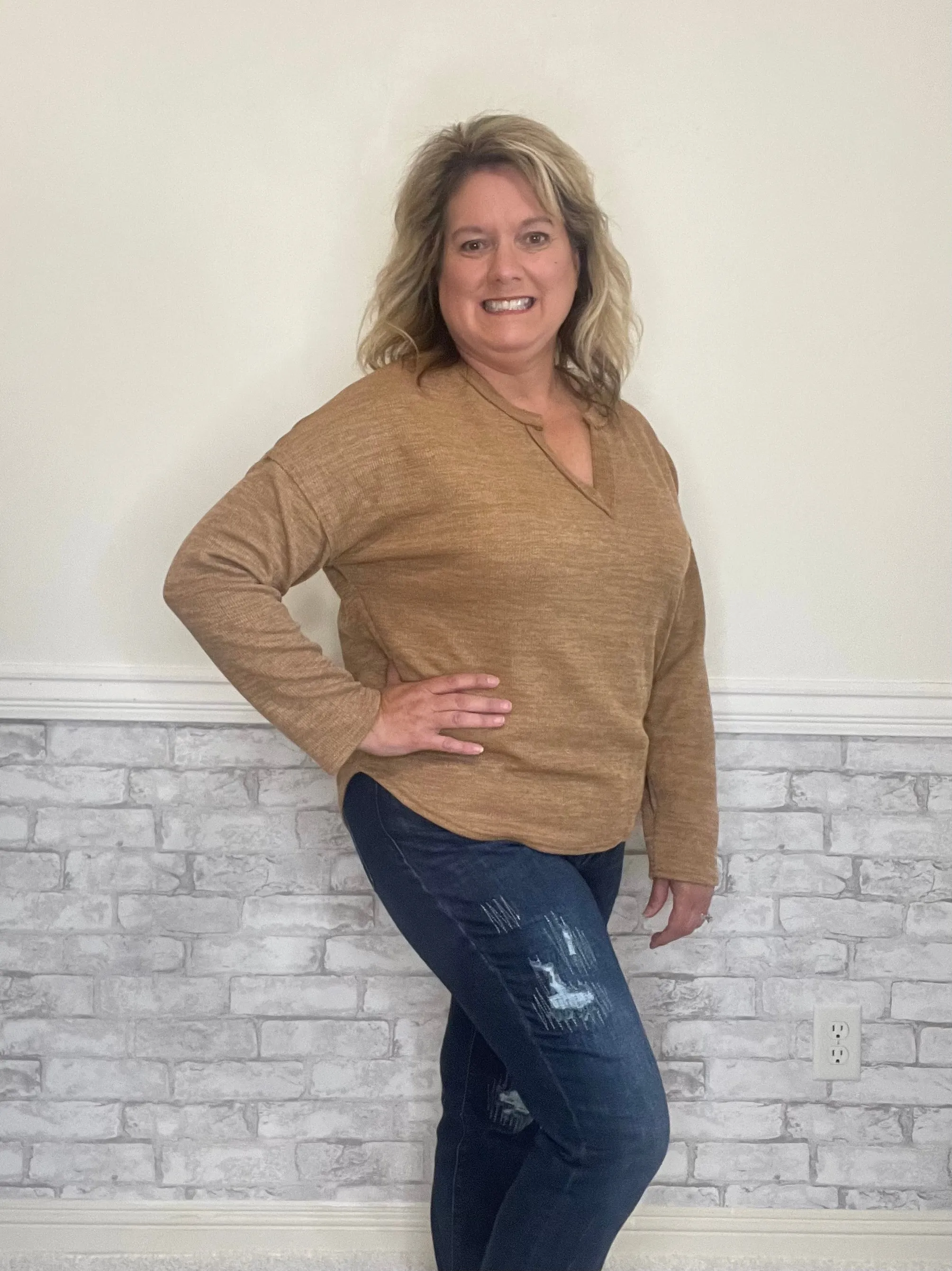 Cozy Chic Reversed Detailed Knit Top- Mocha