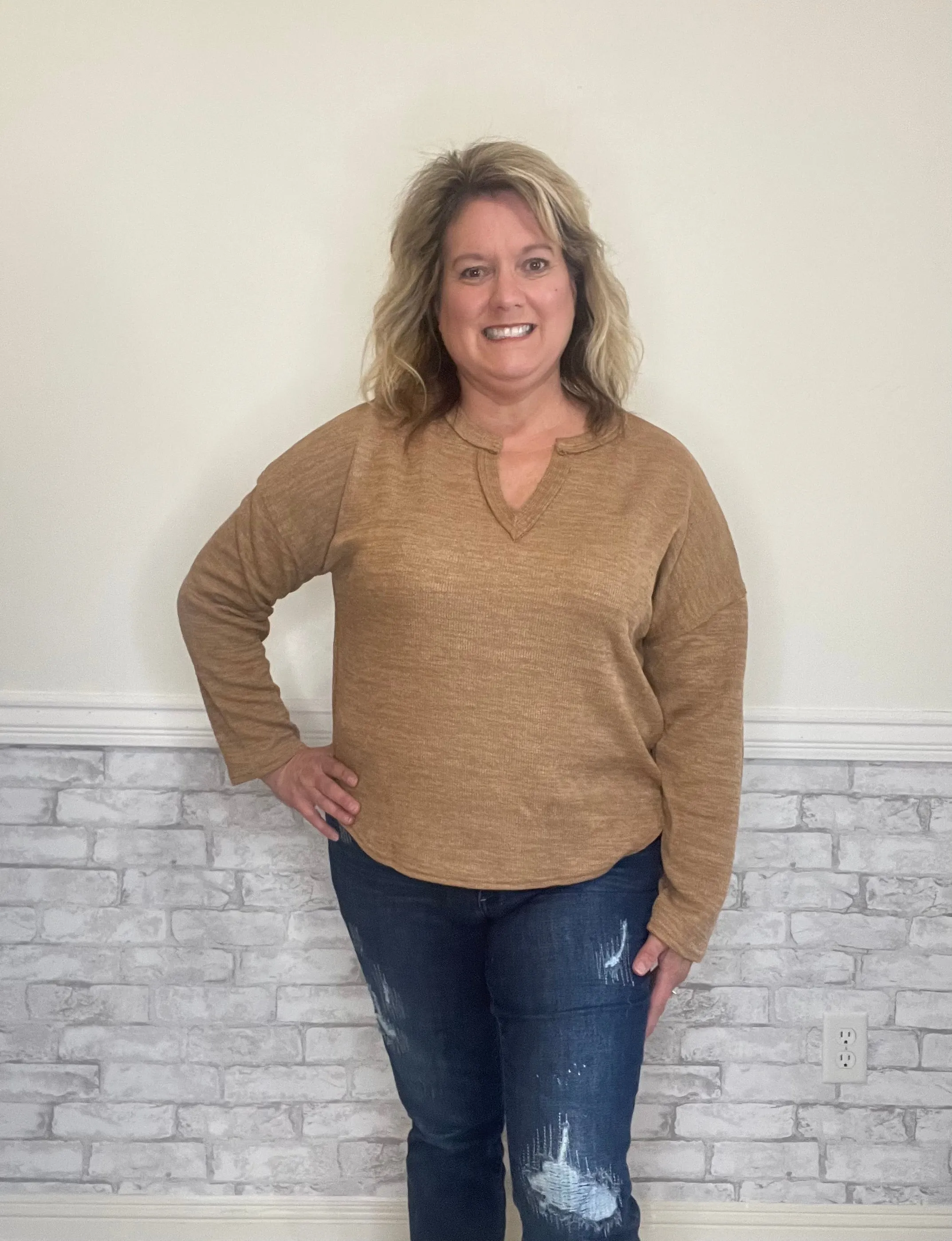 Cozy Chic Reversed Detailed Knit Top- Mocha