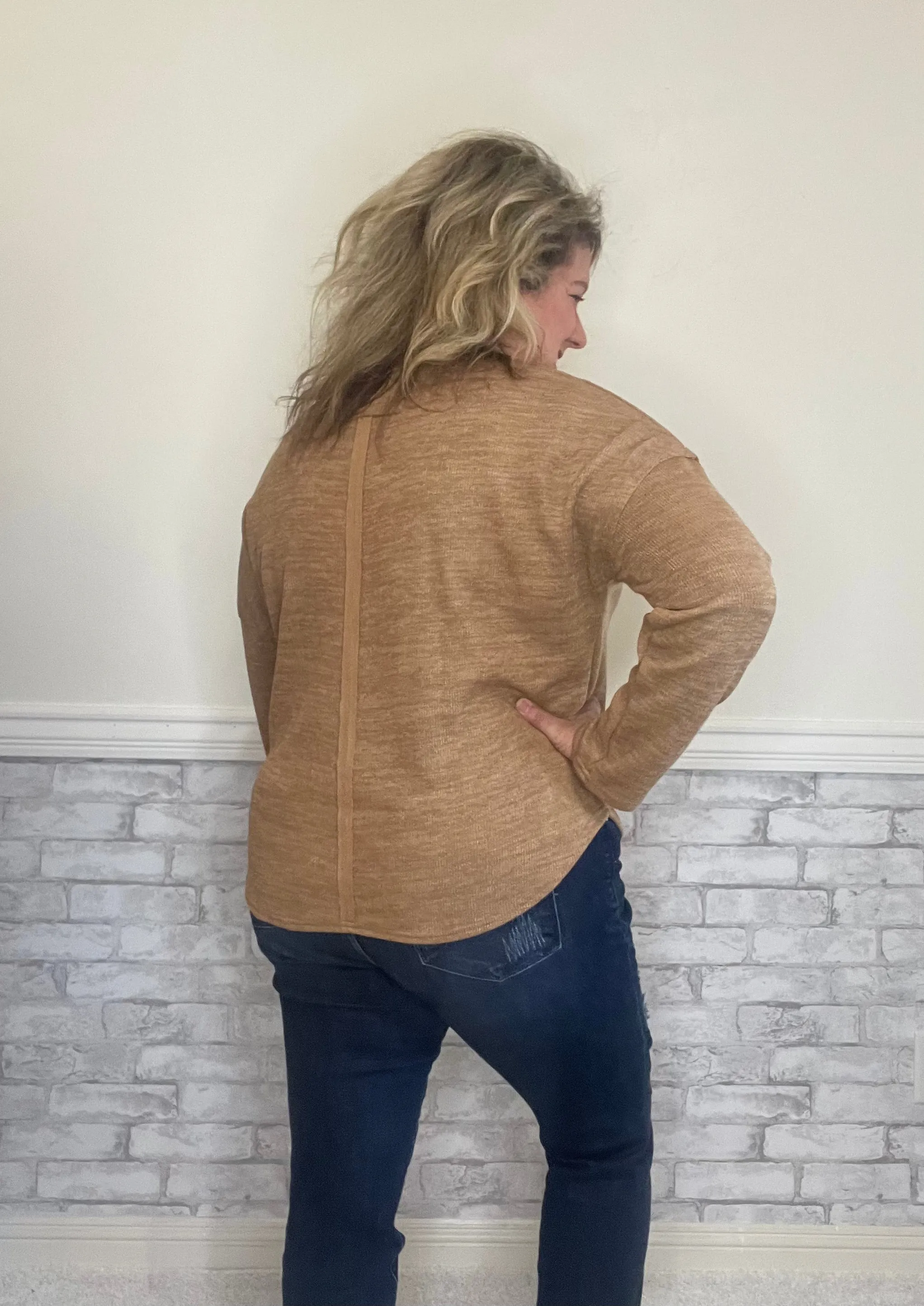 Cozy Chic Reversed Detailed Knit Top- Mocha