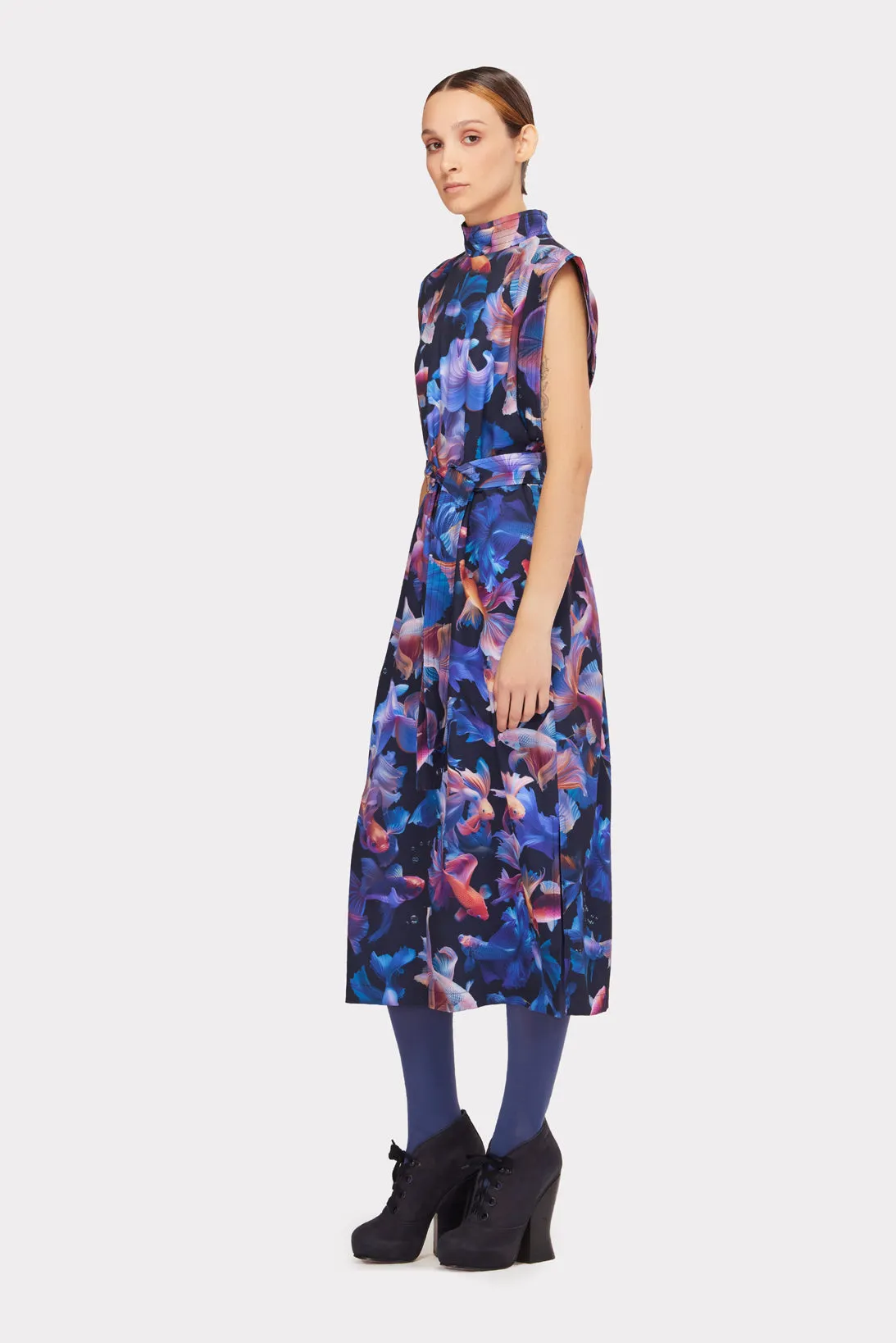 Designer Long Dress With Mock Neck Colorful Print