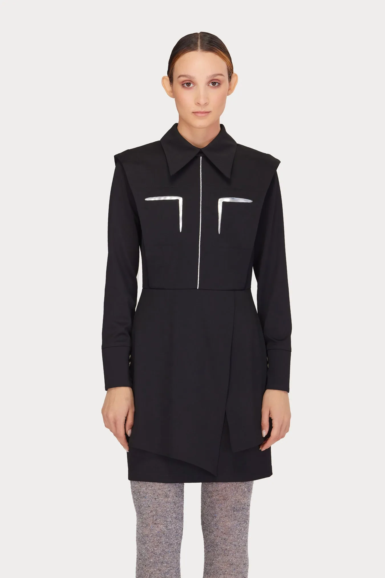 Fashionable Knee-Length Longsleeve Dress Black