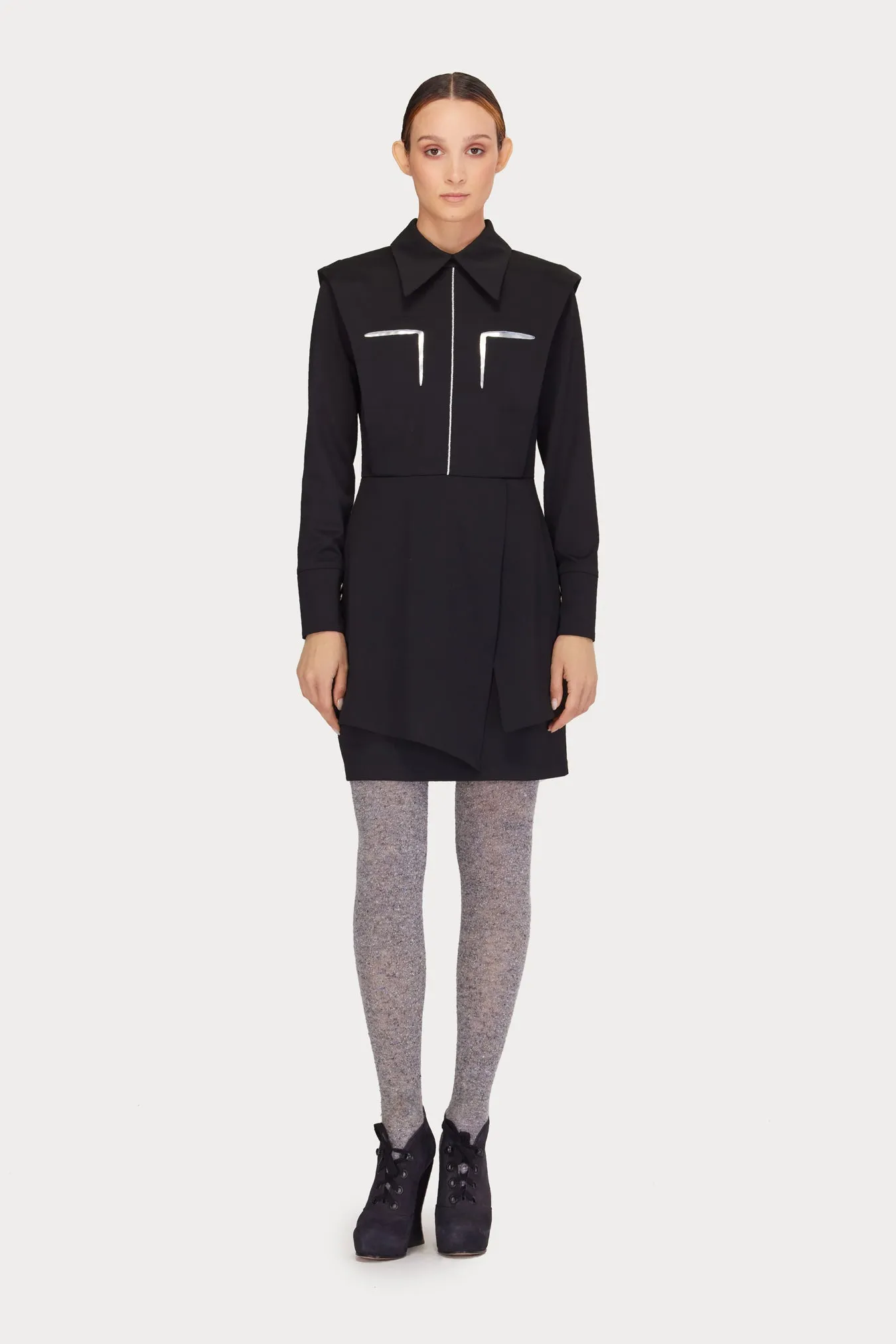 Fashionable Knee-Length Longsleeve Dress Black