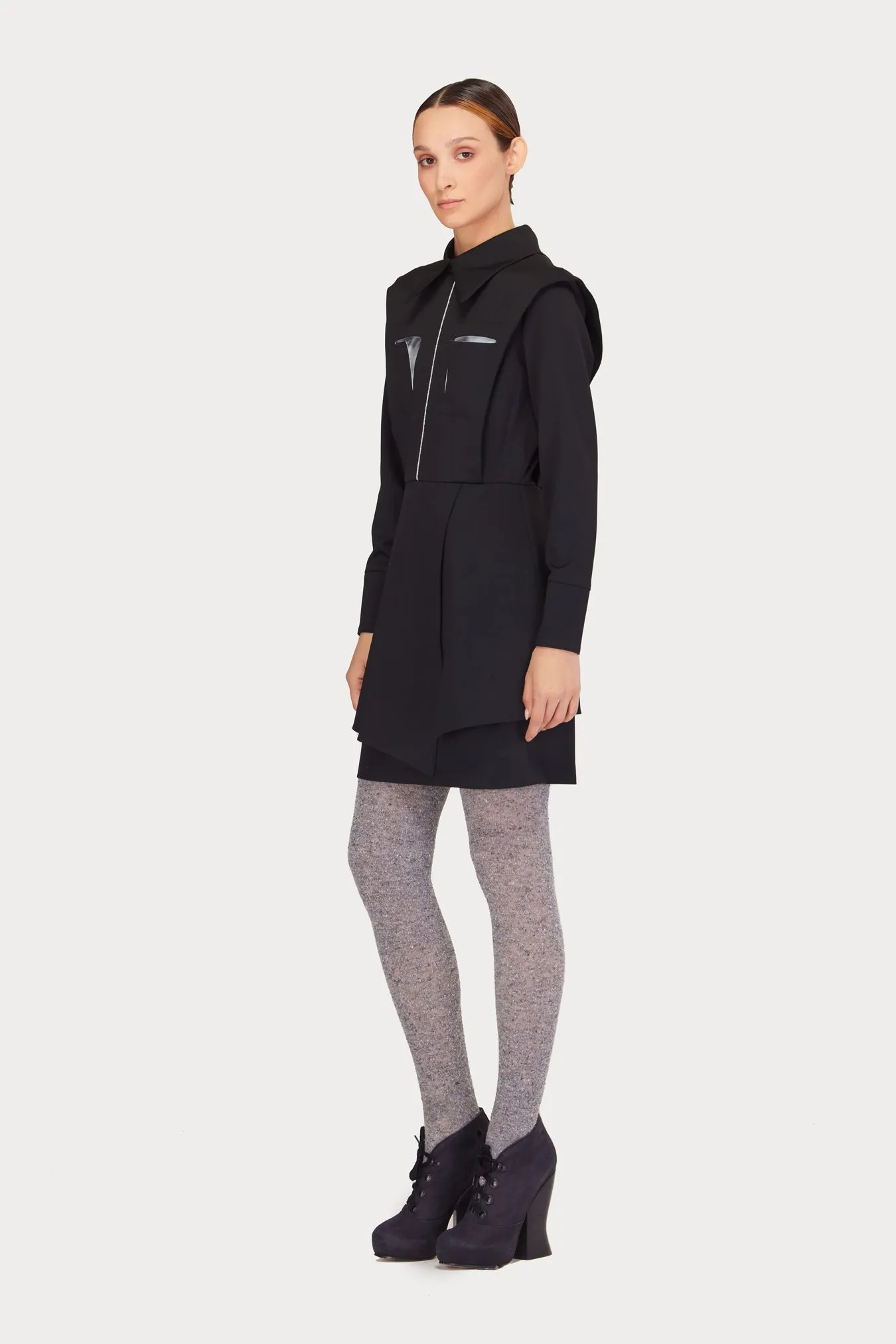 Fashionable Knee-Length Longsleeve Dress Black