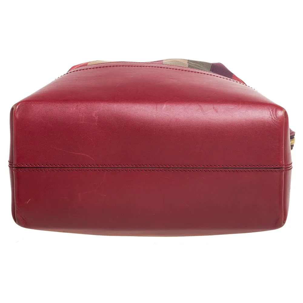 Fendi Red/Multicolor Leather and Fabric Pequin Stripe 2Bag Colorblock Tote