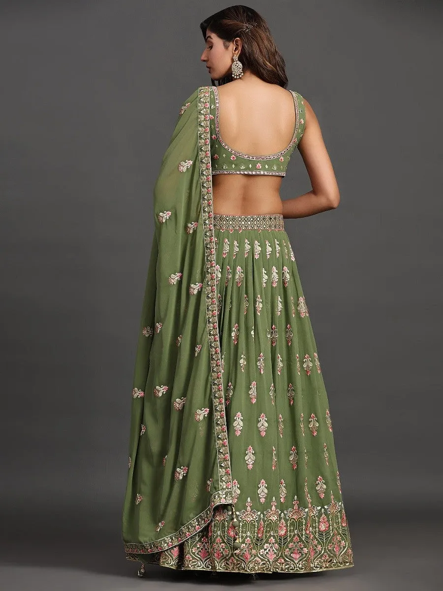 Green Georgette Party Look Elegant Lehenga Choli