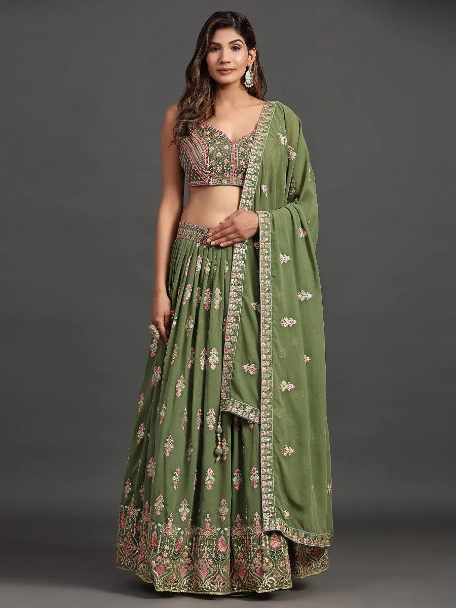 Green Georgette Party Look Elegant Lehenga Choli