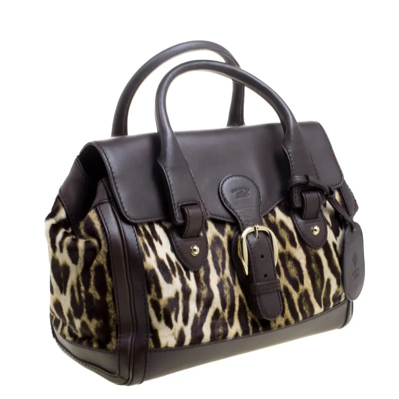 Gucci Dark Brown Animal Print Calf Hair and Leather Heritage Boston Bag