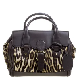 Gucci Dark Brown Animal Print Calf Hair and Leather Heritage Boston Bag