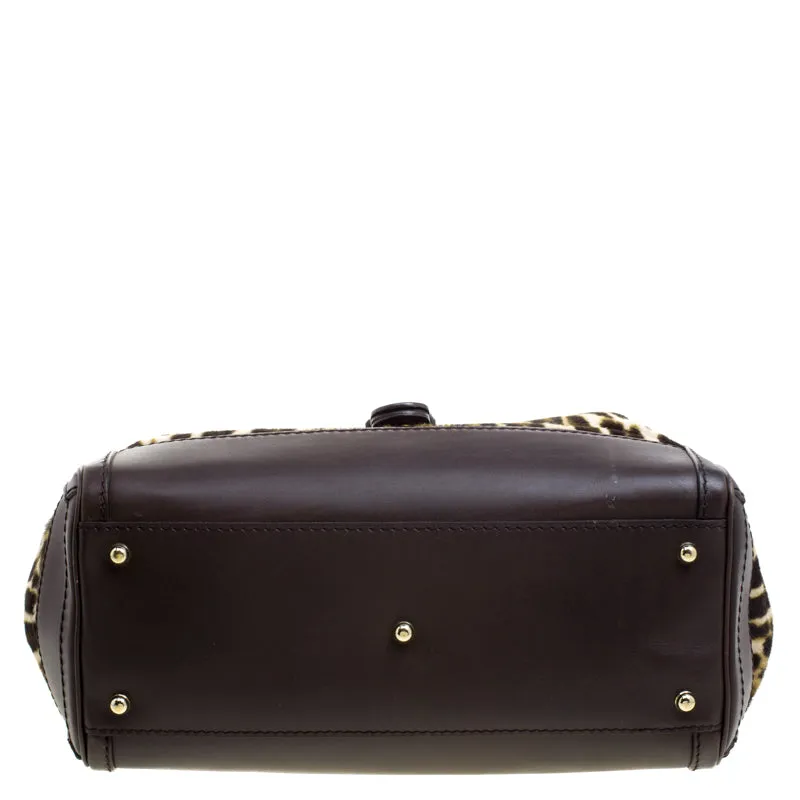 Gucci Dark Brown Animal Print Calf Hair and Leather Heritage Boston Bag