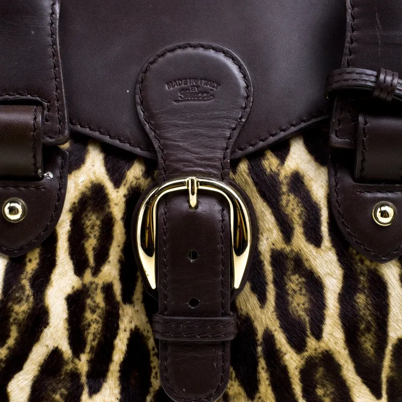 Gucci Dark Brown Animal Print Calf Hair and Leather Heritage Boston Bag