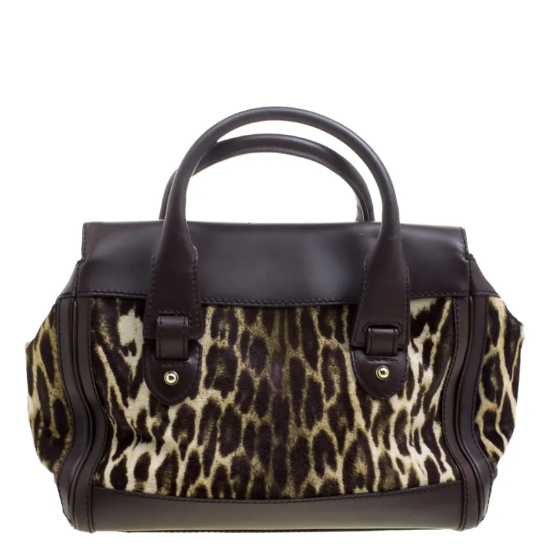 Gucci Dark Brown Animal Print Calf Hair and Leather Heritage Boston Bag