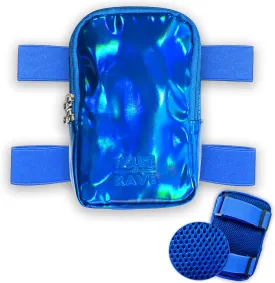Holographic Thigh Bag No-Slip-Padded Backing - Inner Pockets & Double Zipper Carnival Thigh Bag for Women - Iridescent Leg Bag - Reflective Phone Holder (Blue)