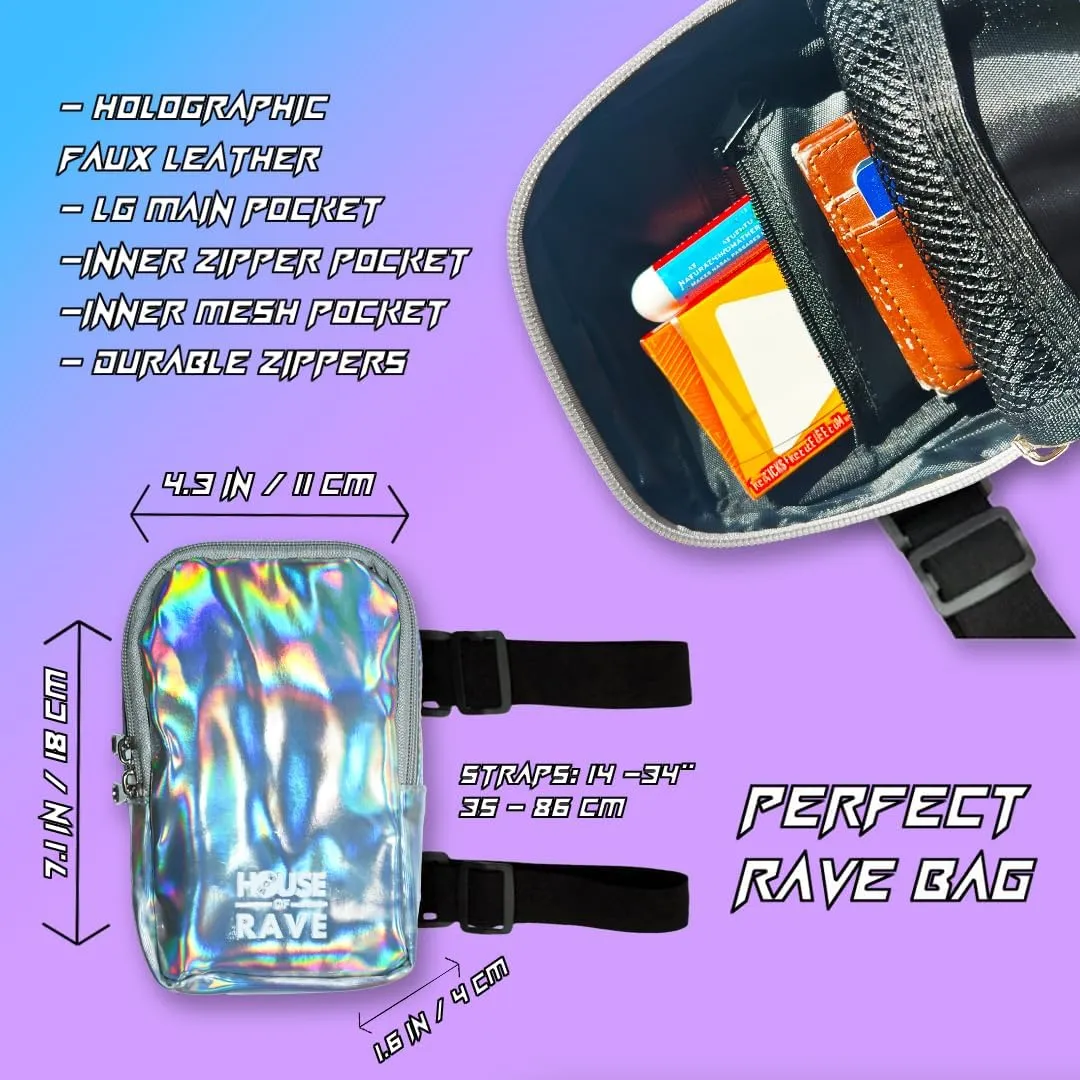 Holographic Thigh Bag No-Slip-Padded Backing - Inner Pockets & Double Zipper Carnival Thigh Bag for Women - Iridescent Leg Bag - Reflective Phone Holder (Pink)