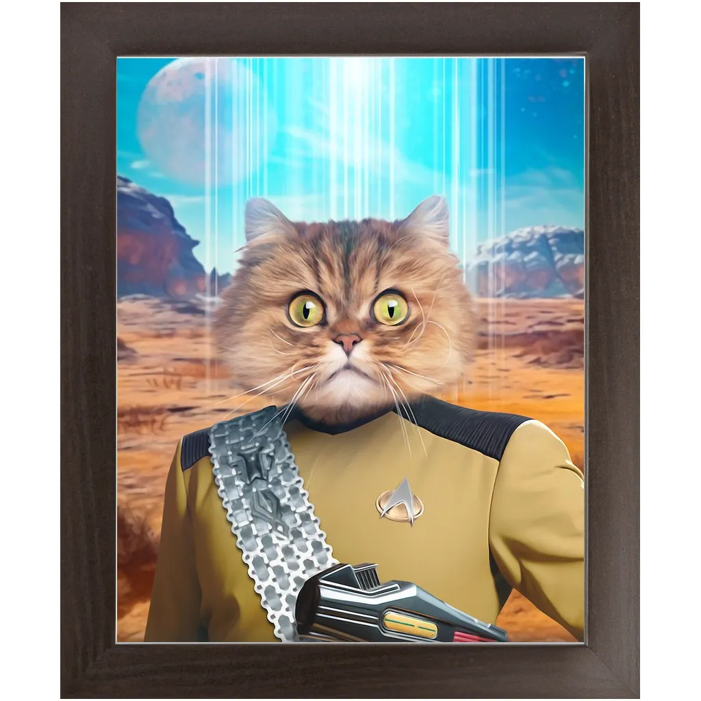 LIEUTENANT WOOF - BEAMING DOWN - Star Trek Inspired Custom Pet Portrait Framed Satin Paper Print