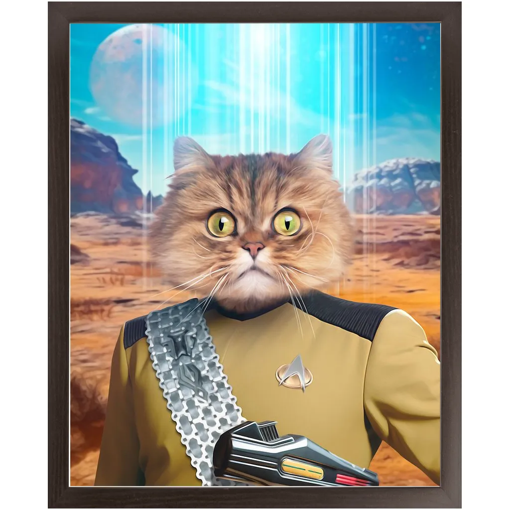 LIEUTENANT WOOF - BEAMING DOWN - Star Trek Inspired Custom Pet Portrait Framed Satin Paper Print