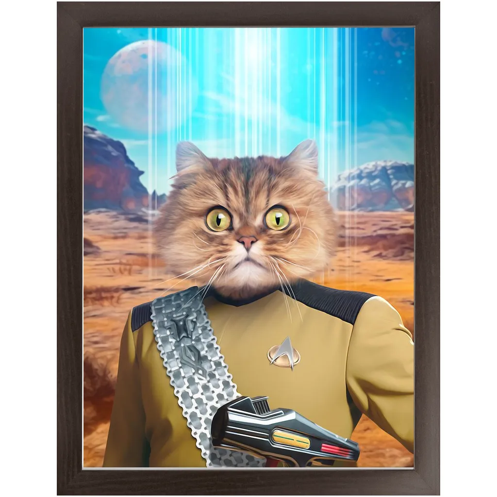 LIEUTENANT WOOF - BEAMING DOWN - Star Trek Inspired Custom Pet Portrait Framed Satin Paper Print