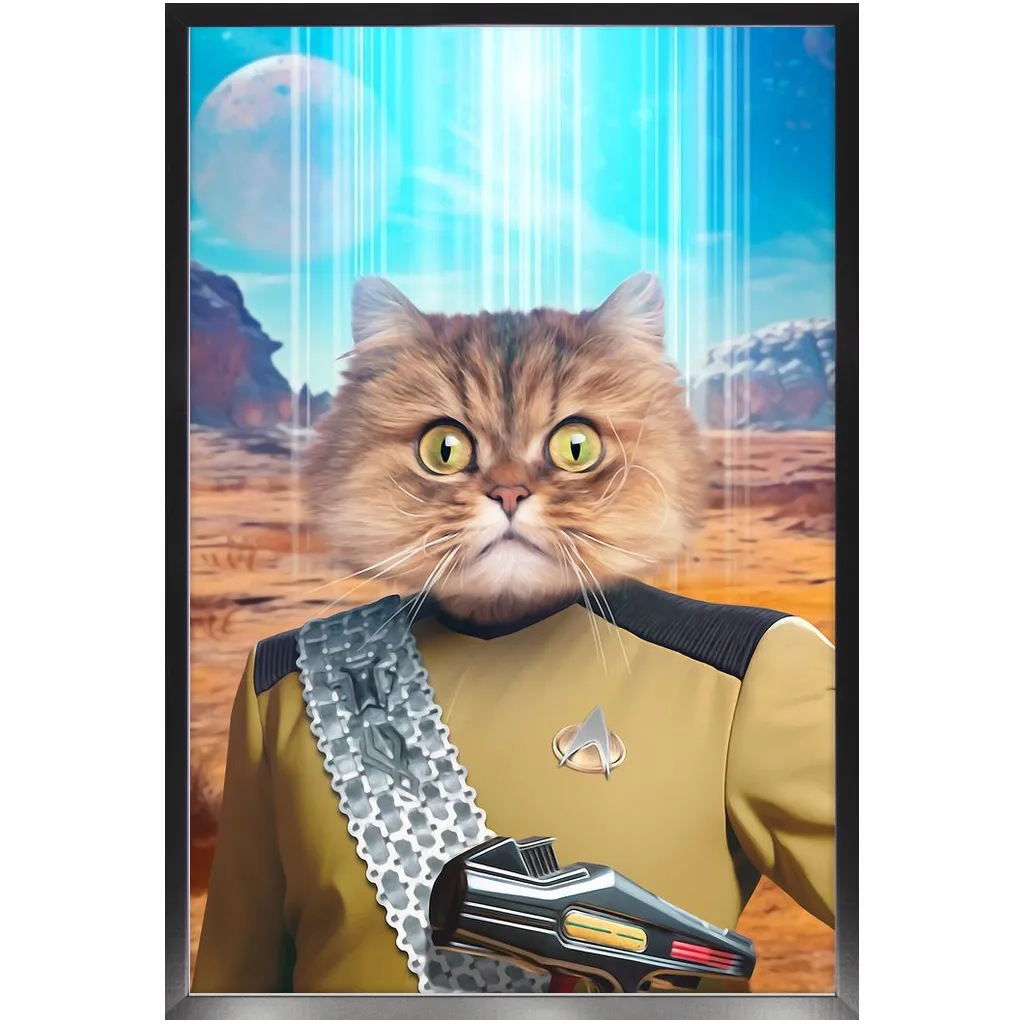 LIEUTENANT WOOF - BEAMING DOWN - Star Trek Inspired Custom Pet Portrait Framed Satin Paper Print