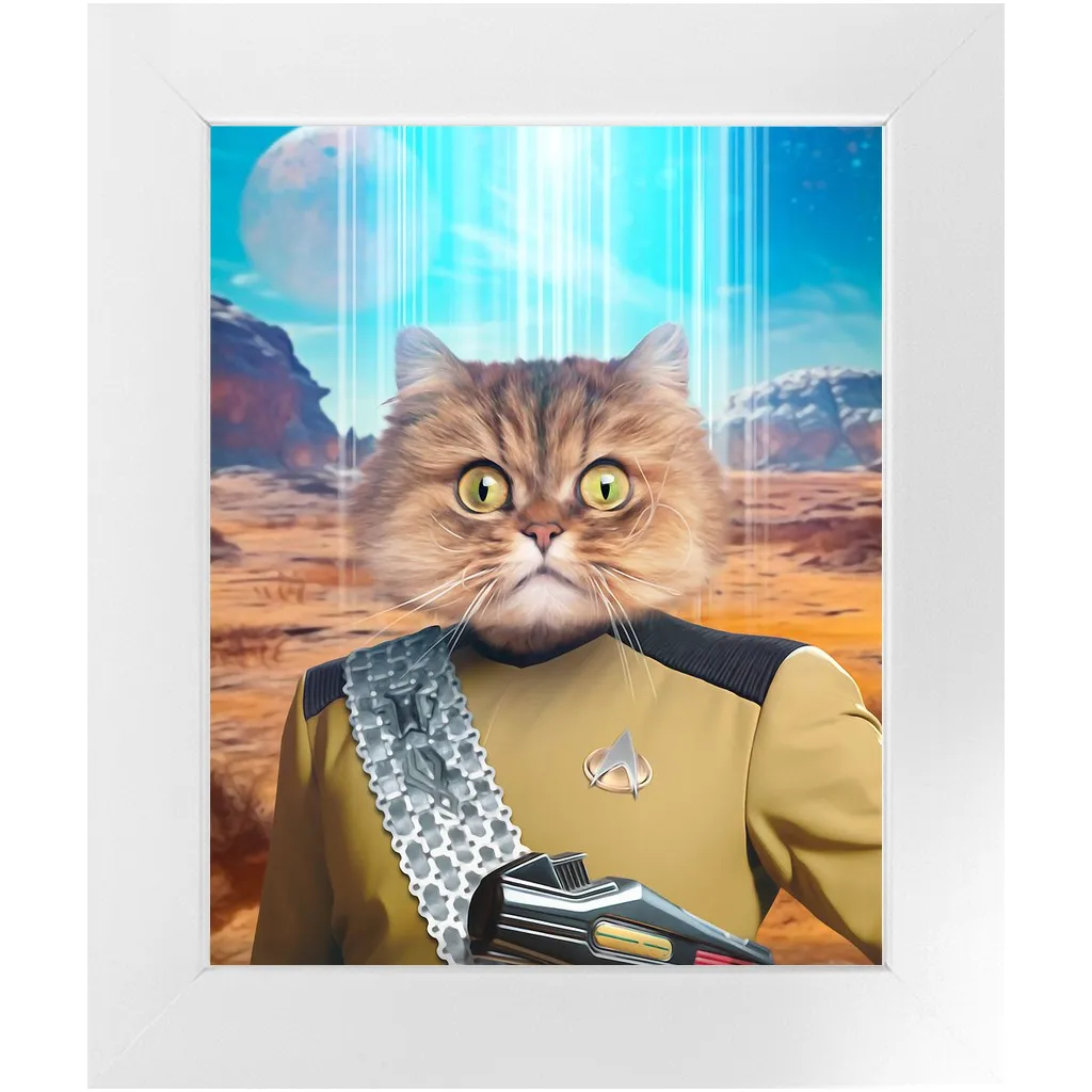 LIEUTENANT WOOF - BEAMING DOWN - Star Trek Inspired Custom Pet Portrait Framed Satin Paper Print