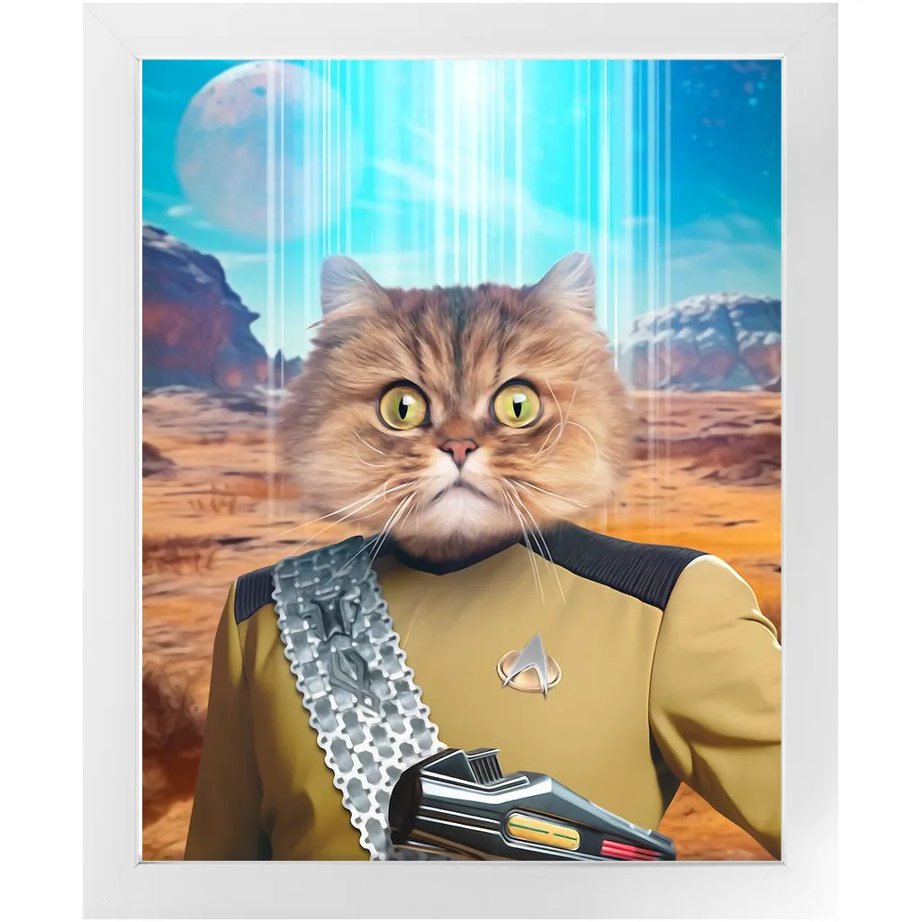LIEUTENANT WOOF - BEAMING DOWN - Star Trek Inspired Custom Pet Portrait Framed Satin Paper Print
