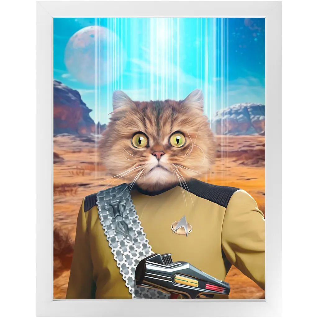 LIEUTENANT WOOF - BEAMING DOWN - Star Trek Inspired Custom Pet Portrait Framed Satin Paper Print