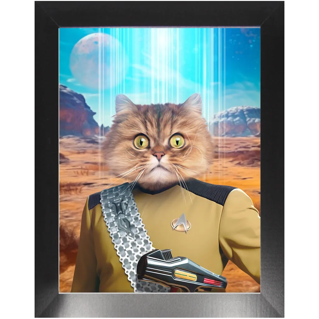 LIEUTENANT WOOF - BEAMING DOWN - Star Trek Inspired Custom Pet Portrait Framed Satin Paper Print