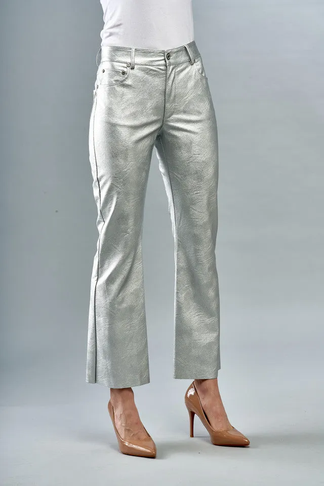 Metallic Faux Vegan Leather Jeans