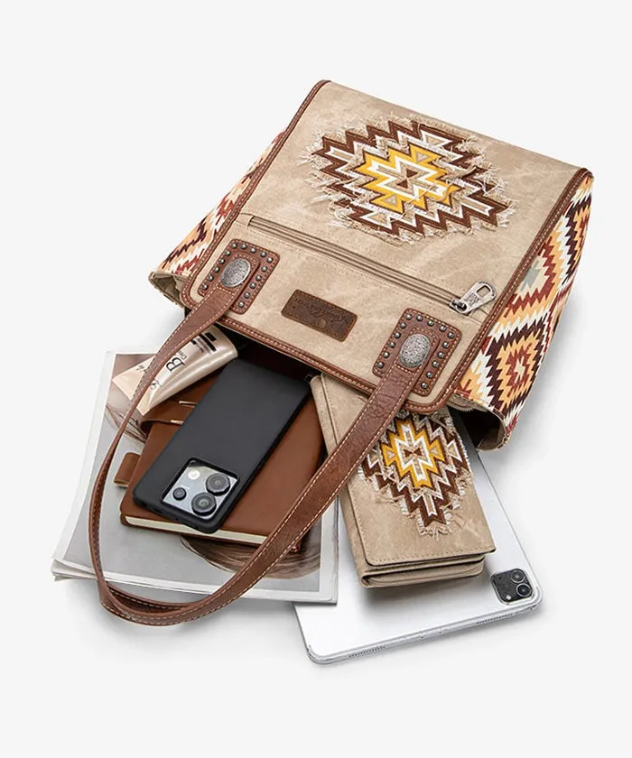 Montana West Embroidered Aztec Denim Tote