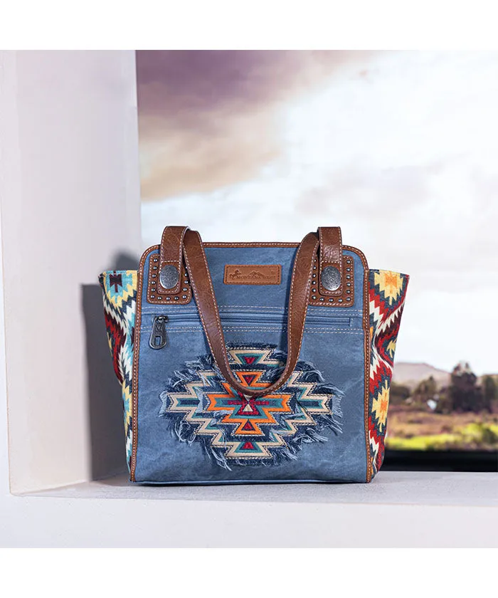 Montana West Embroidered Aztec Denim Tote