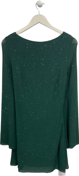 Parthea Green Tie Backless Flounce Sleeve Glitter Mini Dress UK M