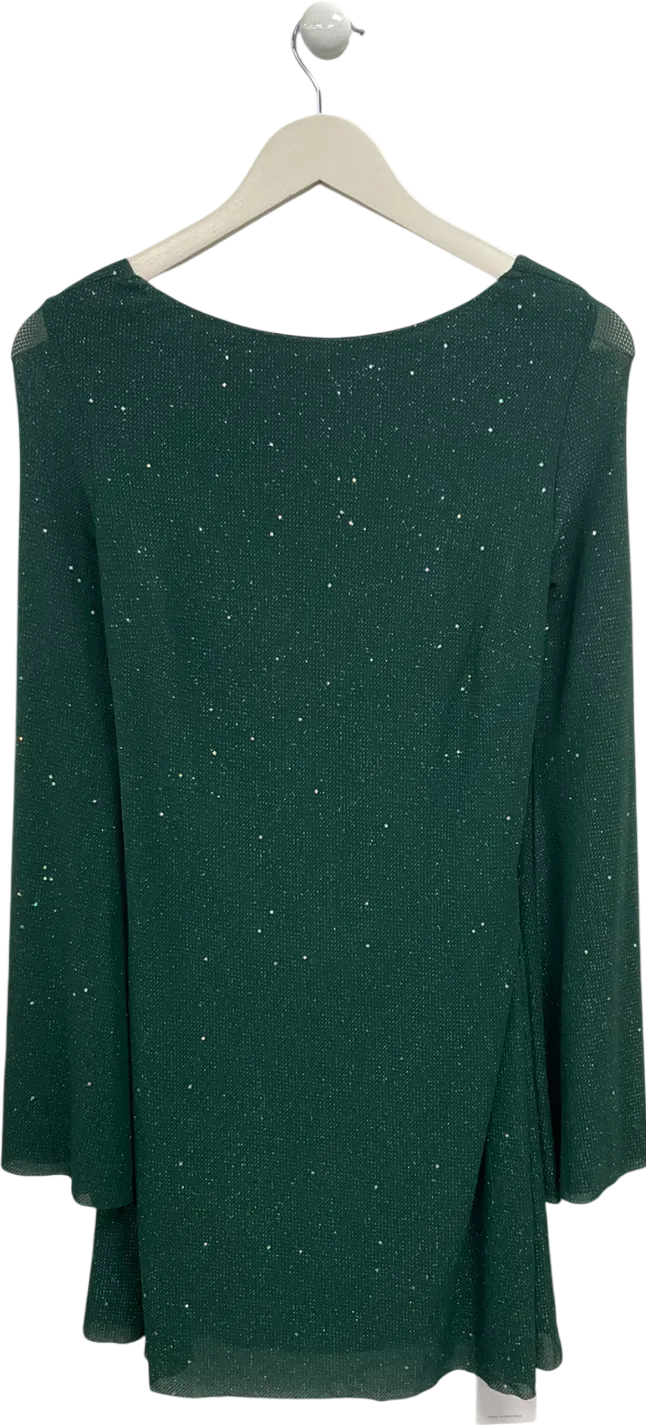 Parthea Green Tie Backless Flounce Sleeve Glitter Mini Dress UK M