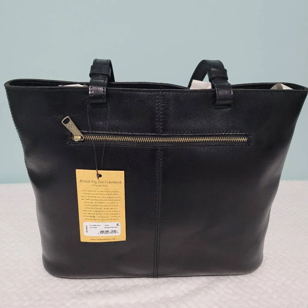 Patricia Nash Braden Colorblock Leather Tote Bag Black and Tan Handbag NEW