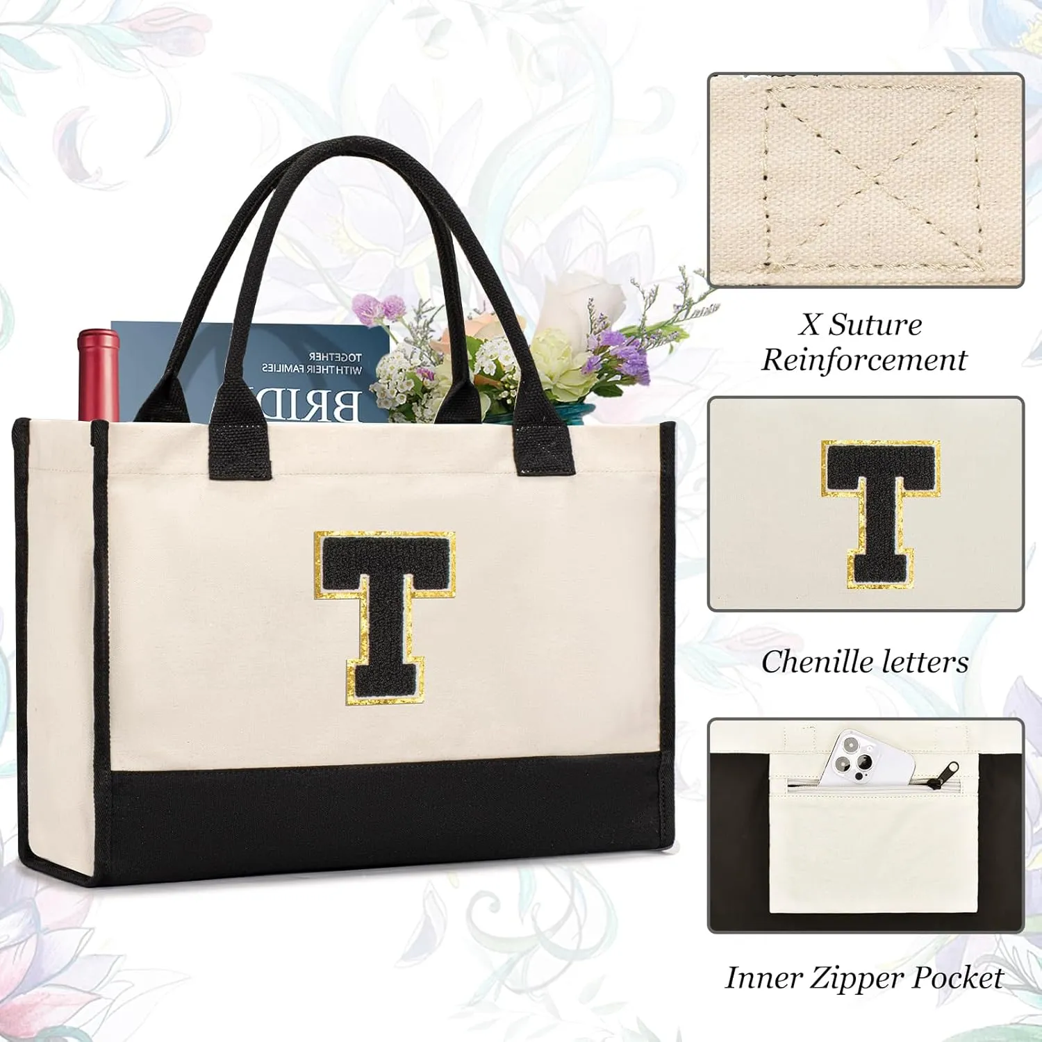 Personalized Initial Tote Bag - Birthday, Christmas, Teacher, Mom, Sister, Friend Gifts