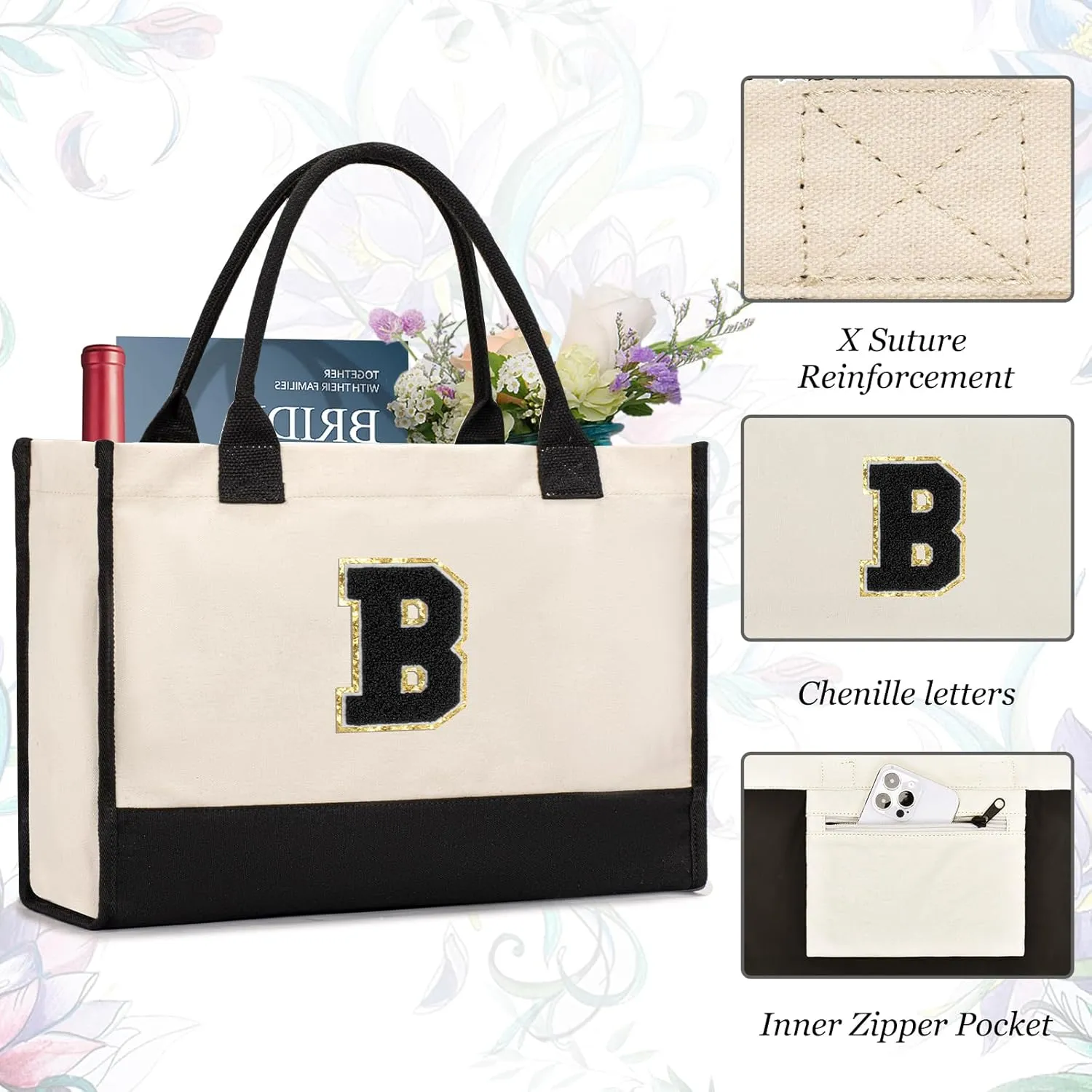 Personalized Initial Tote Bag - Birthday, Christmas, Teacher, Mom, Sister, Friend Gifts