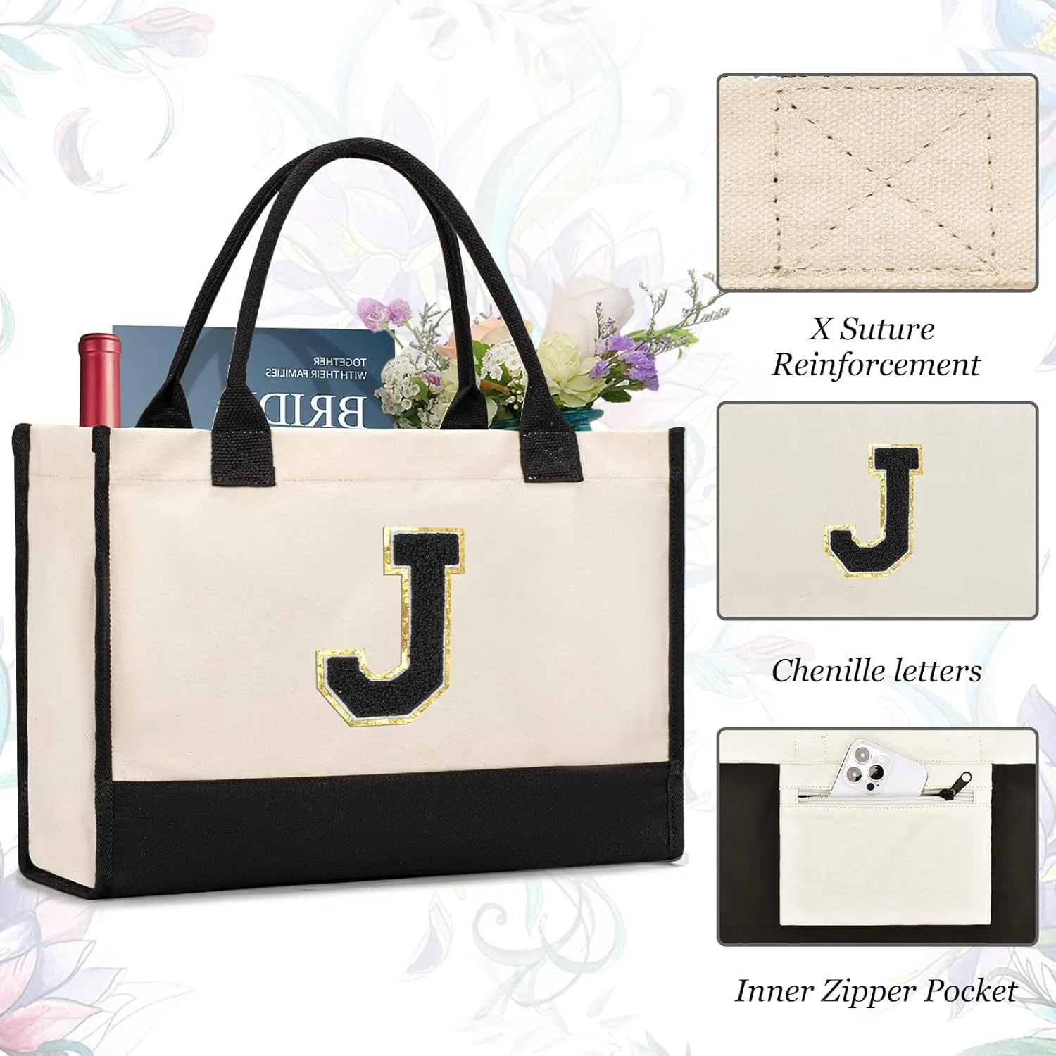 Personalized Initial Tote Bag - Birthday, Christmas, Teacher, Mom, Sister, Friend Gifts