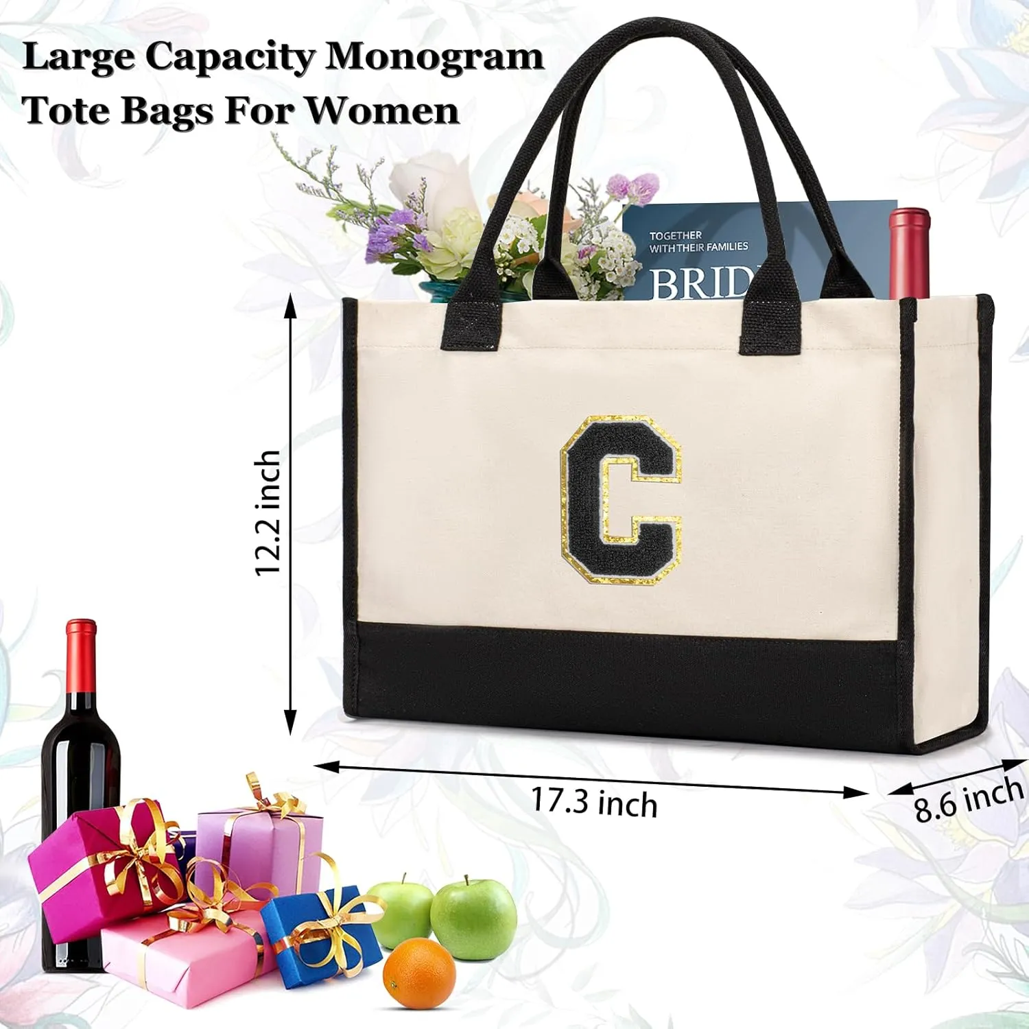 Personalized Initial Tote Bag - Birthday, Christmas, Teacher, Mom, Sister, Friend Gifts