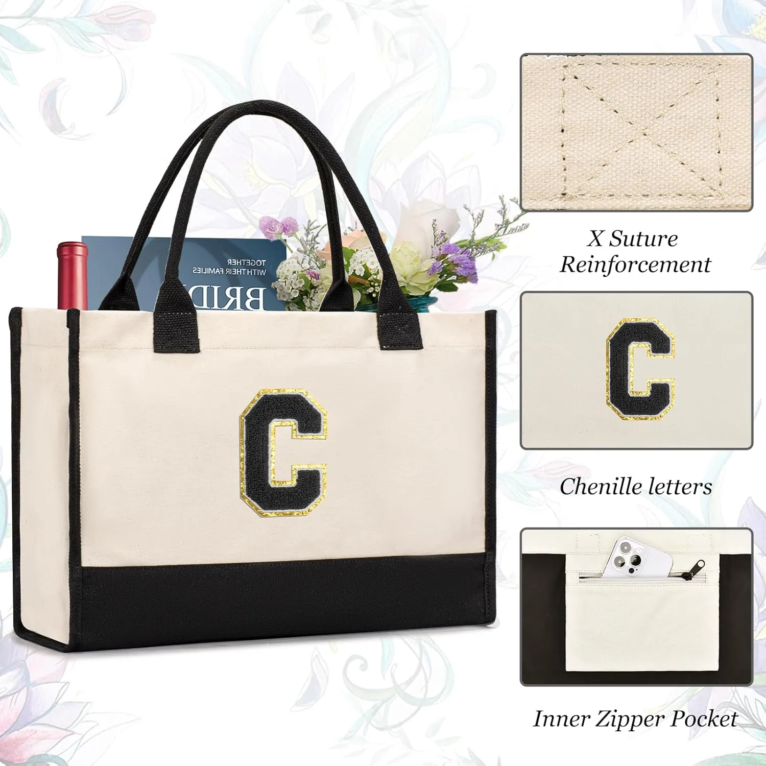 Personalized Initial Tote Bag - Birthday, Christmas, Teacher, Mom, Sister, Friend Gifts