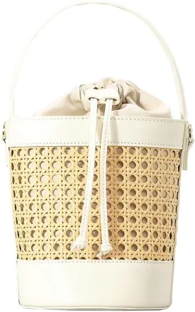 Rattan Straw Tote Bucket Bag for Women - PU Leather Summer Beach Holiday Purse