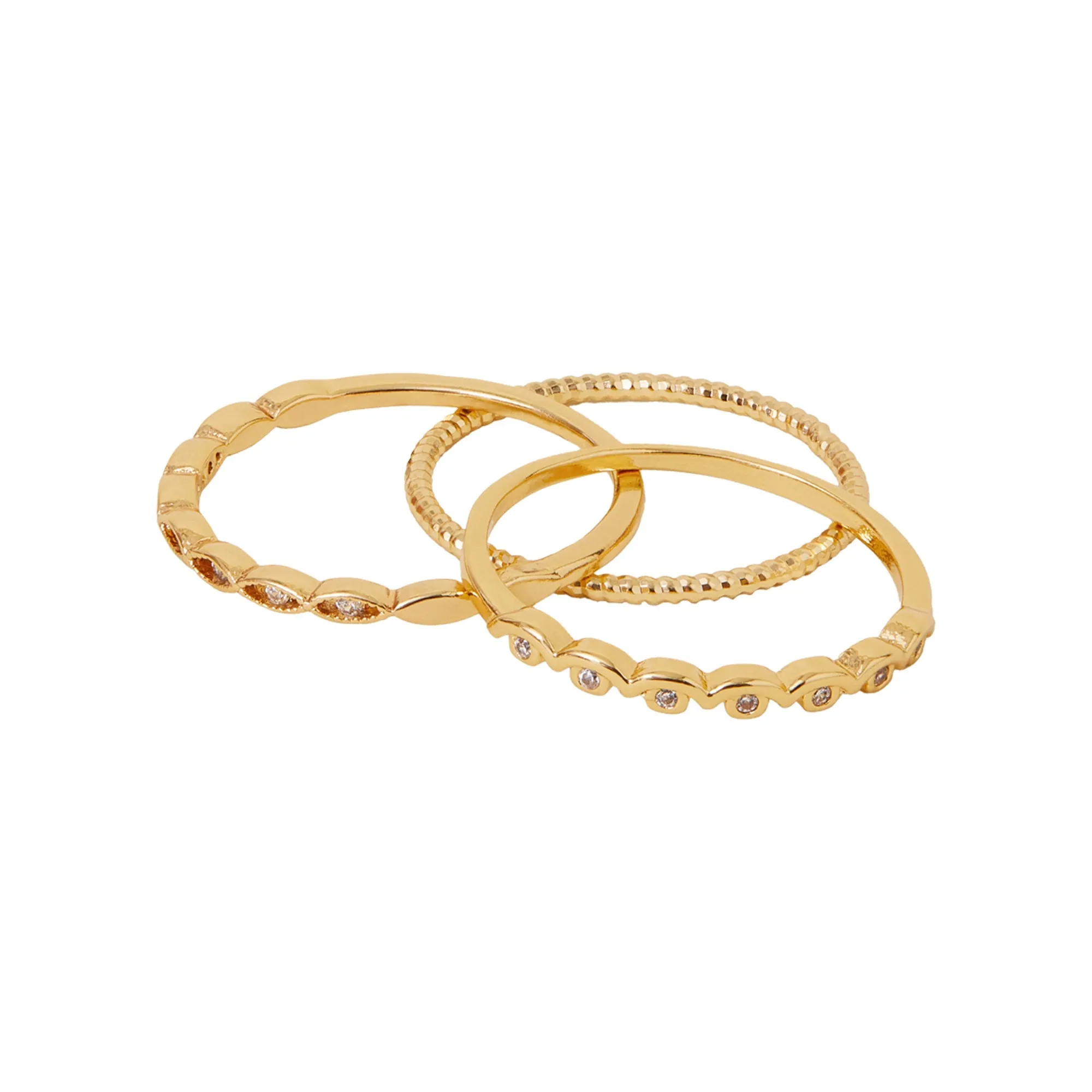 Real Gold Plated Sparkle Rings Pack Of 3-Large